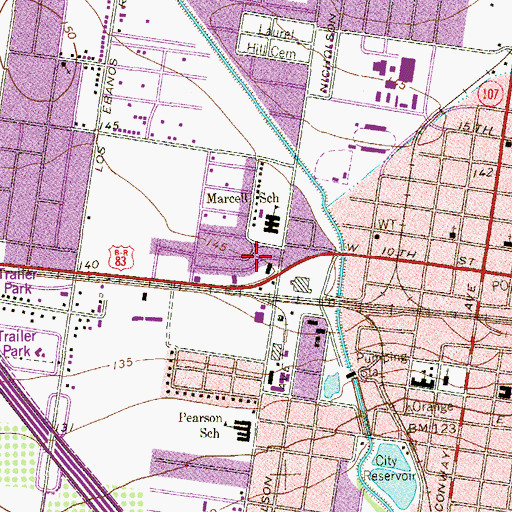 Topographic Map of Marcell Elementary School, TX