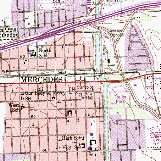 Topographic Map of Mercedes Alternative Academy, TX