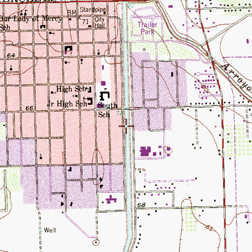 Topographic Map of Mercedes High School, TX