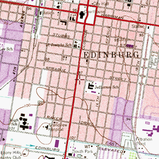 Topographic Map of Jefferson Elementary School, TX