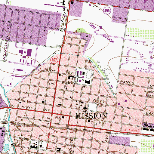 Topographic Map of Mission Junior High School, TX