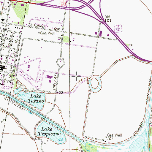 Topographic Map of Diaz Junior High School, TX