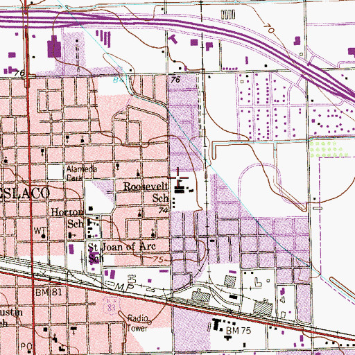 Topographic Map of F D Roosevelt Intermediate School, TX