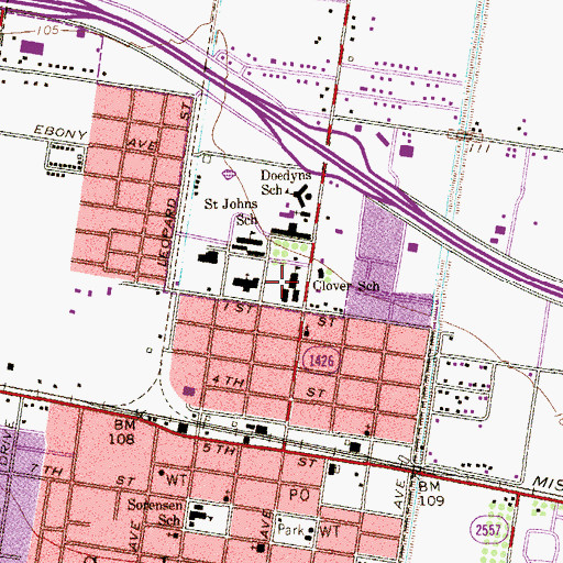 Topographic Map of Clover Elementary School, TX