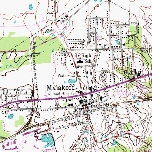Topographic Map of Malakoff Elementary School, TX