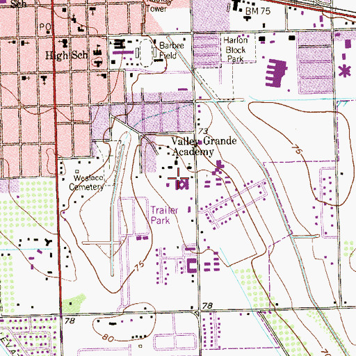 Topographic Map of Armando Cuellar Middle School, TX