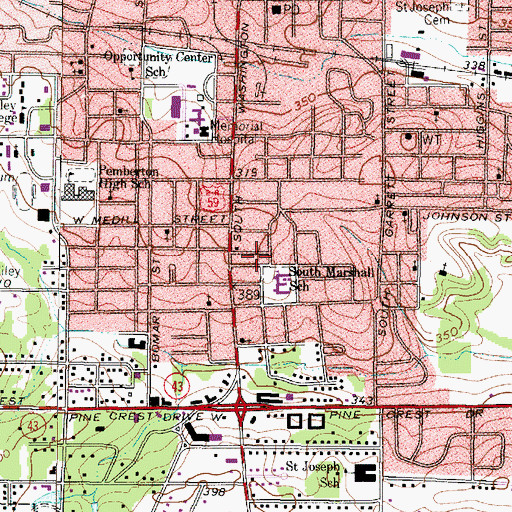 Topographic Map of South Marshall Elementary School, TX