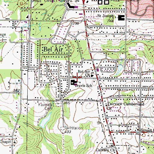 Topographic Map of William B Travis Elementary School, TX