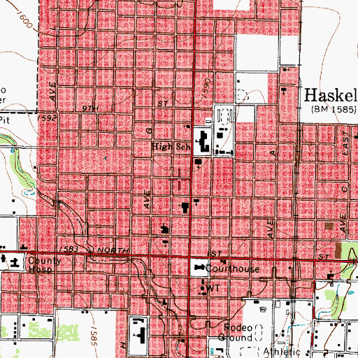 Topographic Map of Haskell High School, TX