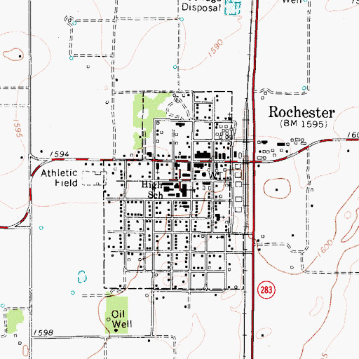 Topographic Map of Rochester School, TX