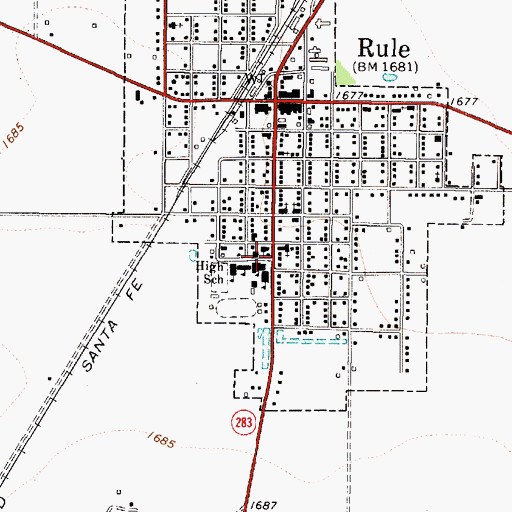Topographic Map of Rule School, TX