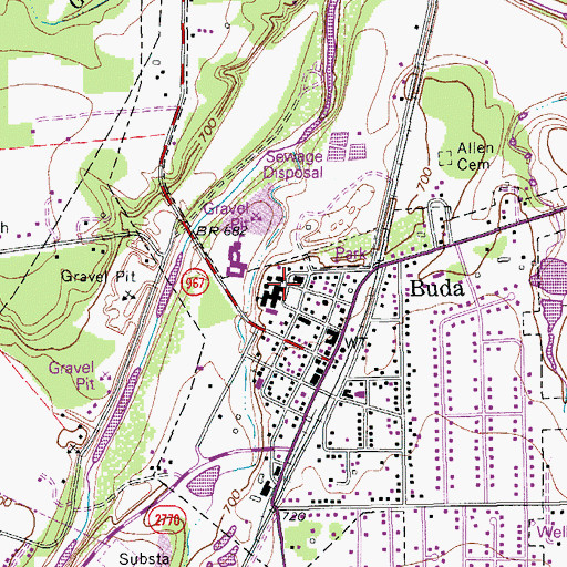 Topographic Map of Buda Elementary School, TX