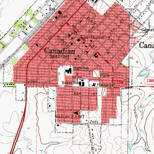 Topographic Map of Baker Elementary School, TX