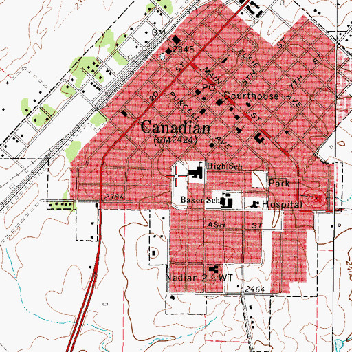 Topographic Map of Canadian High School, TX
