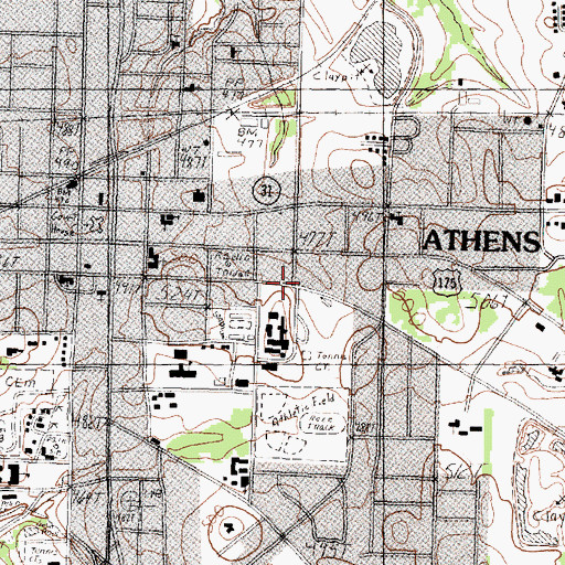 Topographic Map of Athens Middle School, TX