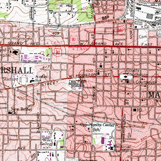 Topographic Map of Marshall Junior High School, TX