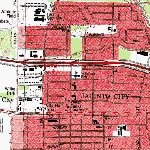 Topographic Map of Whittier Elementary School, TX