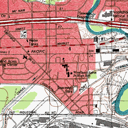 Topographic Map of Woodland Acres Elementary School, TX