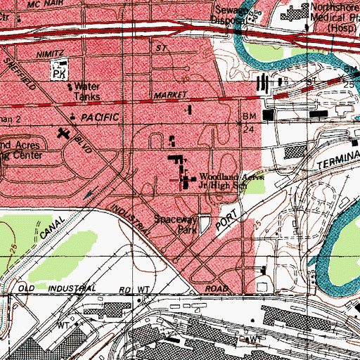 Topographic Map of Woodland Acres Middle School, TX