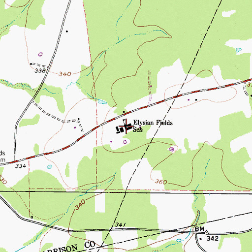 Topographic Map of Elysian Fields Elementary School, TX