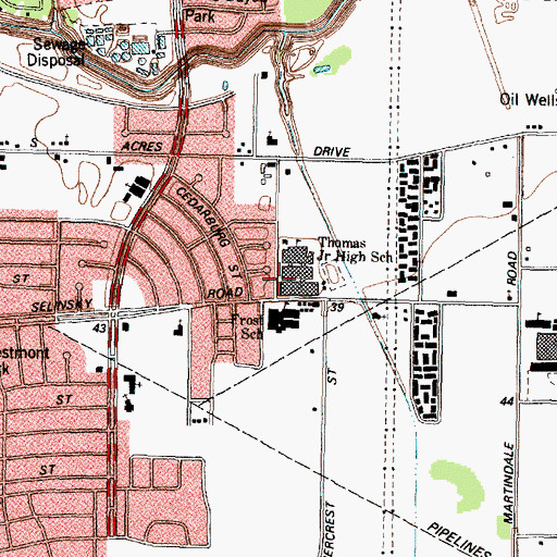 Topographic Map of Thomas Middle School, TX
