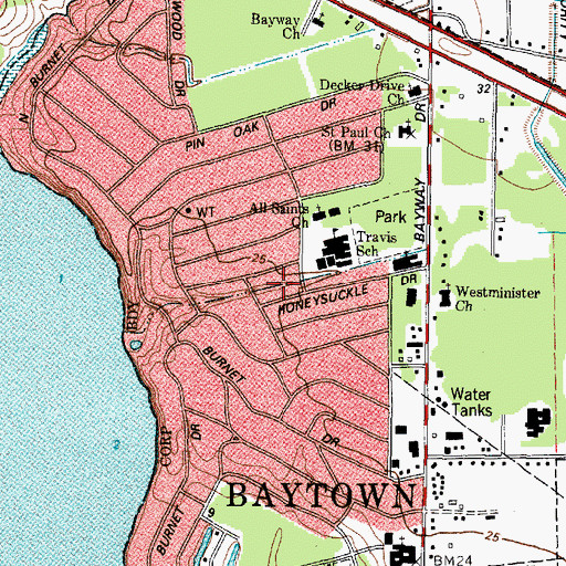Topographic Map of Travis Elementary School - Goosecreek, TX