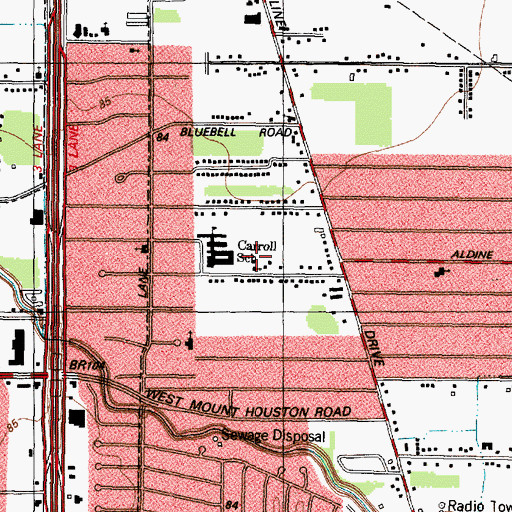 Topographic Map of W T Hall School, TX