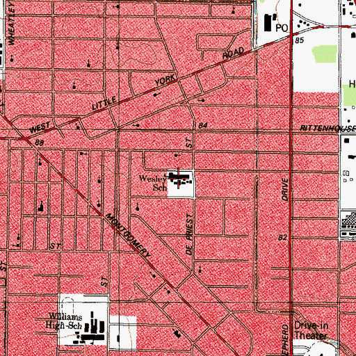 Topographic Map of Wesley Elementary School, TX