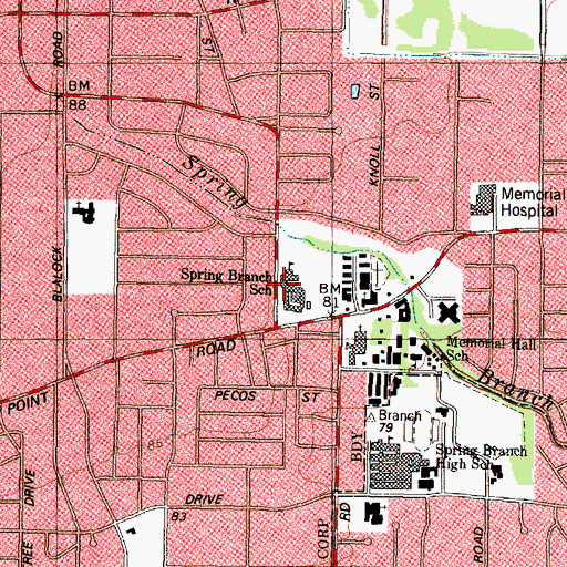 Topographic Map of Spring Branch Elementary School, TX