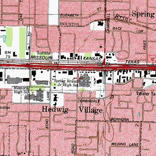 Topographic Map of Spring Branch Middle School, TX