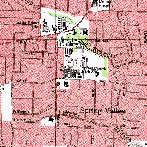 Topographic Map of Spring Branch School of Choice, TX