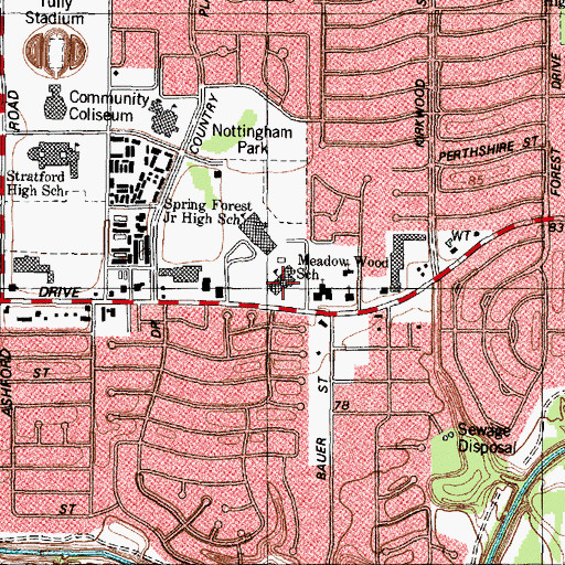 Topographic Map of Spring Forest Middle School, TX
