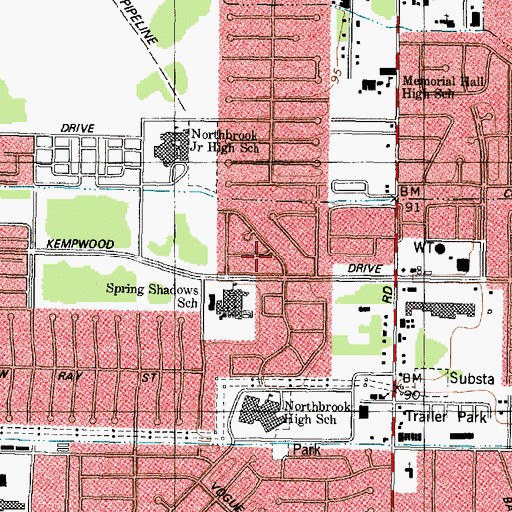 Topographic Map of Spring Shadow Elementary School, TX