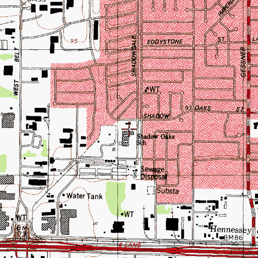 Topographic Map of Shadow Oaks Elementary School, TX