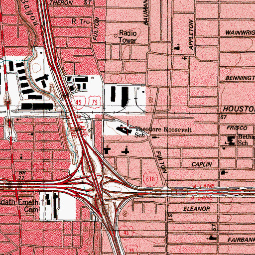 Topographic Map of Roosevelt Elementary School, TX