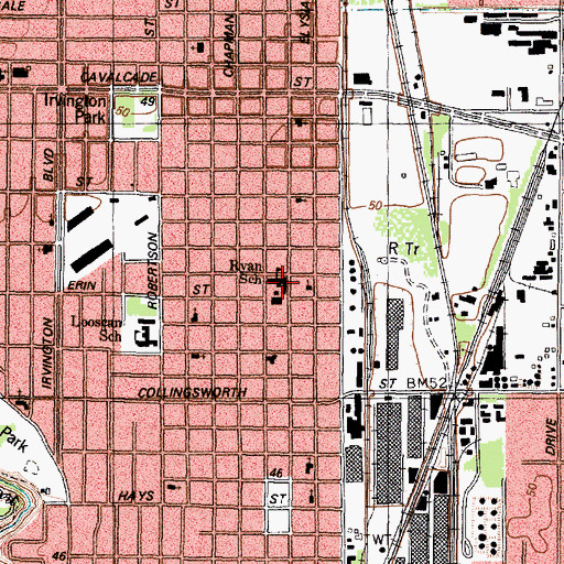 Topographic Map of Ryan Elementary School, TX