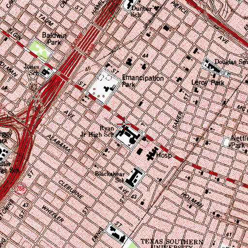 Topographic Map of Ryan Middle School, TX