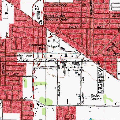 Topographic Map of San Jacinto Intermediate School, TX