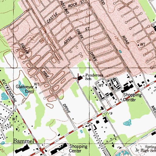 Topographic Map of Ponderosa Elementary School, TX
