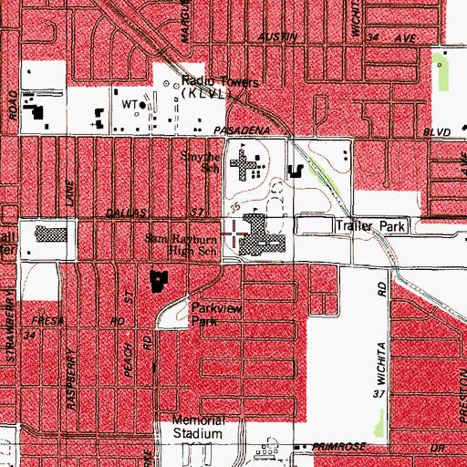 Topographic Map of Rayburn High School, TX