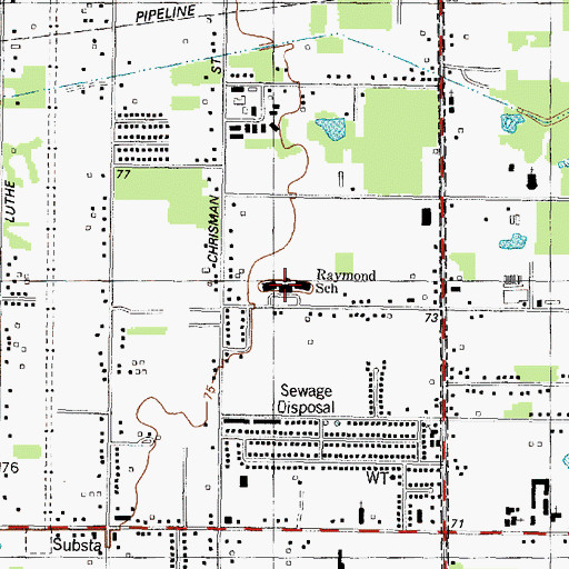 Topographic Map of Raymond Academy, TX