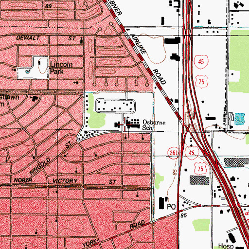 Topographic Map of Osborne Elementary School, TX