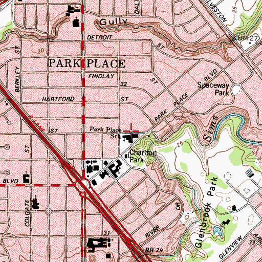 Topographic Map of Park Place Elementary School, TX