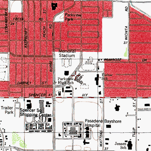 Topographic Map of Park View Intermediate School, TX