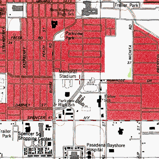 Topographic Map of Pasadena Homebound School, TX