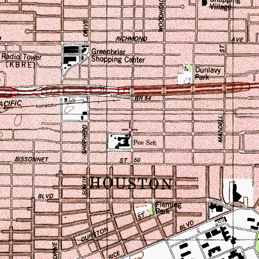 Topographic Map of Poe Elementary School, TX