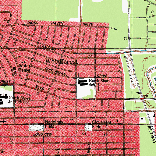 Topographic Map of North Shore Elementary School, TX