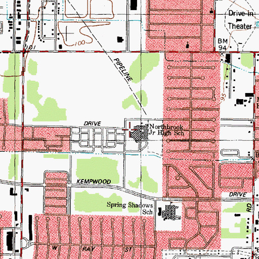Topographic Map of Northbrook Middle School, TX