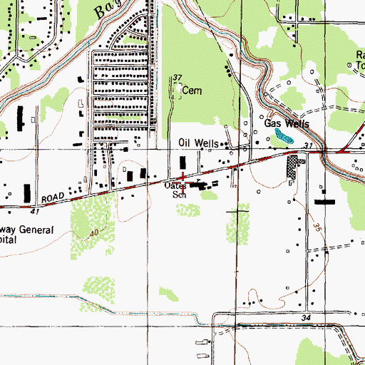 Topographic Map of Oates Elementary School, TX