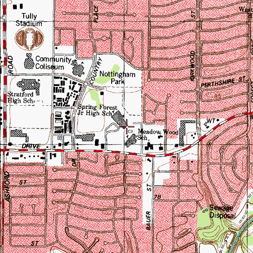 Topographic Map of Meadow Wood Elementary School, TX